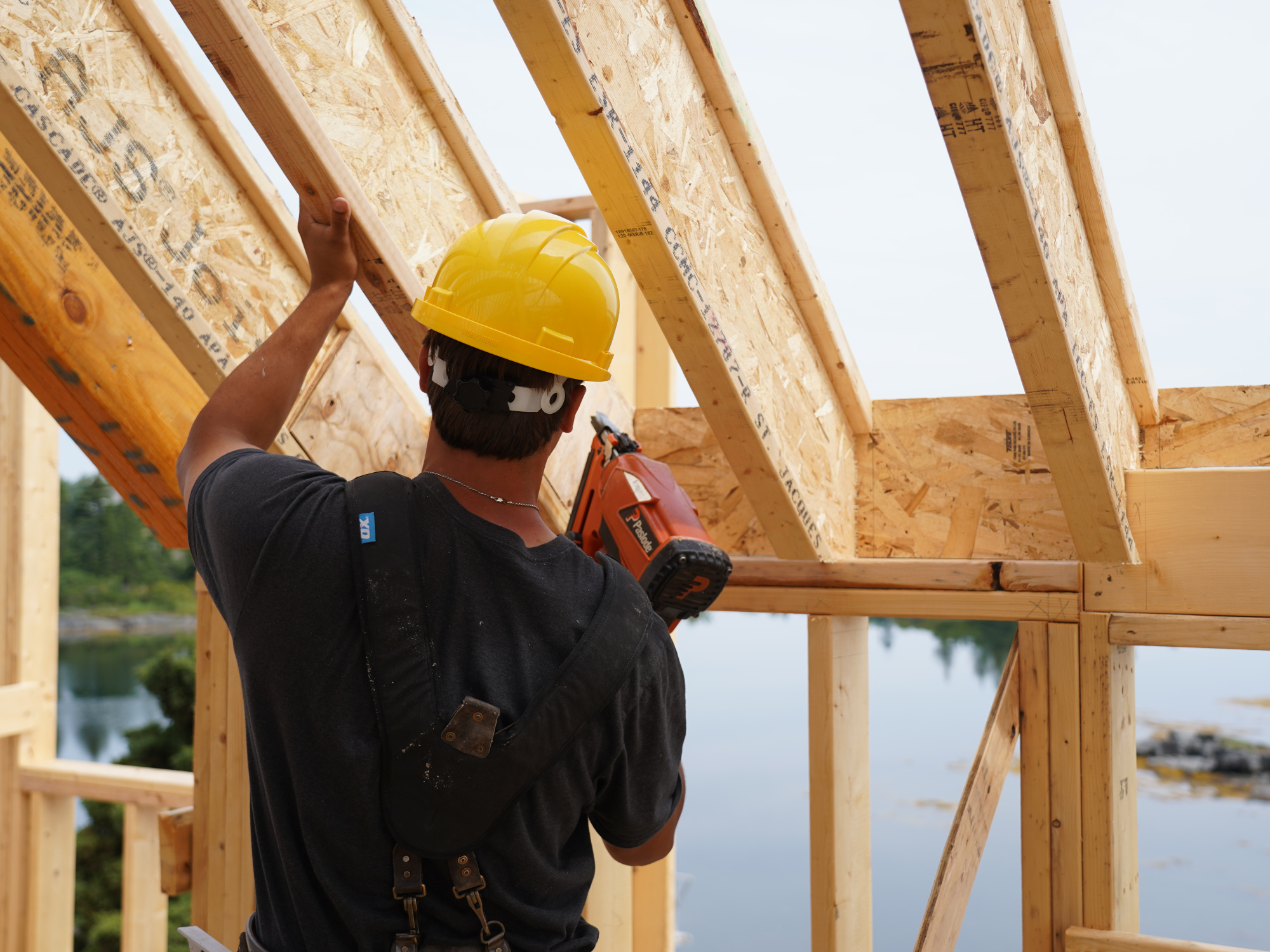 Carpenter working on house
